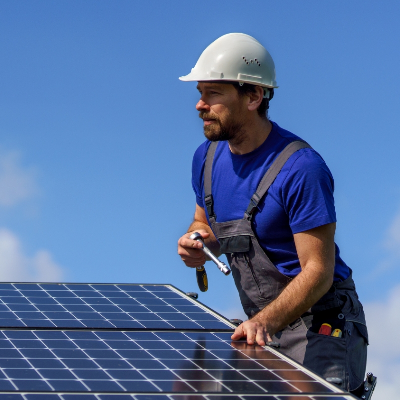 solar panel blue shirt